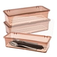 thumbnail image 1 of 3 Pieces Flatware Tray with Lid and Drainer, Clear Silverware Organizer, Stackable Tableware Utensil Drawer Organizer to Keep Your Cutlery Organized and Protected (Brown), 1 of 7