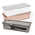 thumbnail image 1 of 3 Pieces Flatware Tray with Lid and Drainer, Clear Silverware Organizer, Stackable Tableware Utensil Drawer Organizer to Keep Your Cutlery Organized and Protected (Gray, Brown, White), 1 of 7