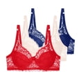 thumbnail image 1 of 3 Pieces Floral Lace Underwire Bras Womens Plus Size Plunge Push Up T-Shirt Bras Support Demi Padded Bralette, 36/80B, 1 of 4