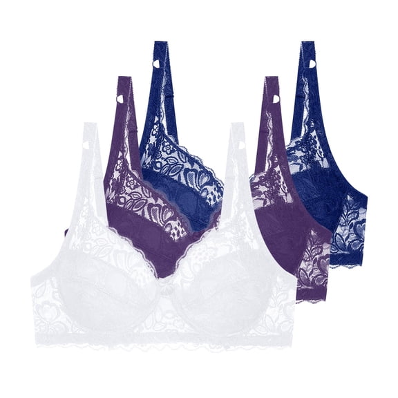 3 Pieces Floral Lace Underwire Bras Womens Plus Size Plunge Push Up T-Shirt Bras Support Demi Padded Bralette, 36/80B