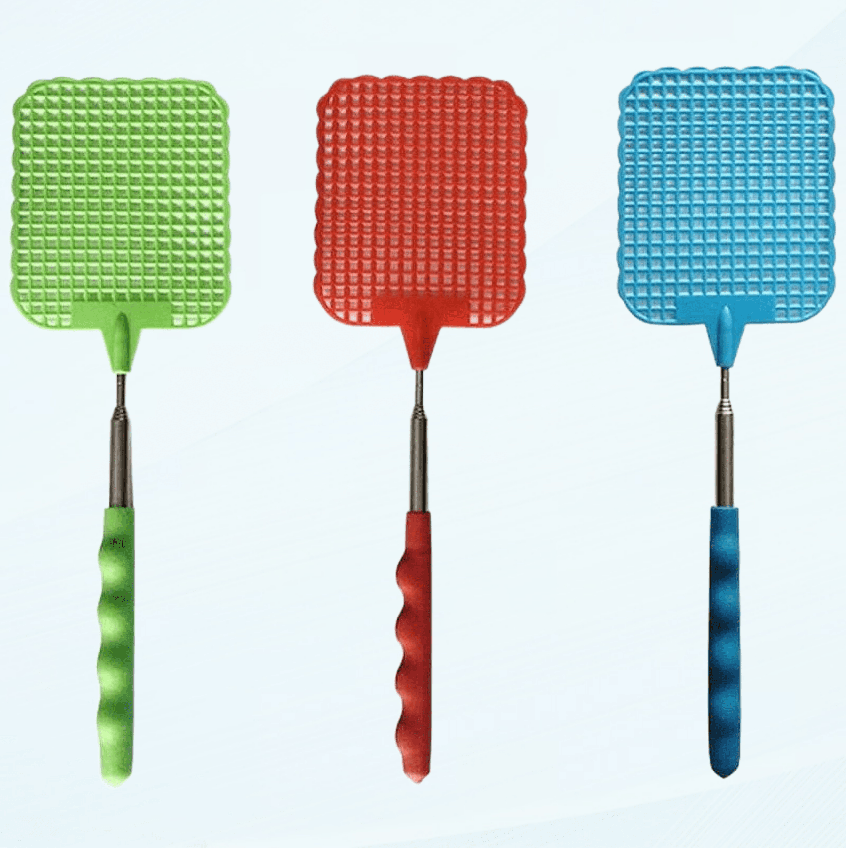 3 Pieces Fly Swatter Extendable Fly Swatter Telescopic Fly Swatter Manual Heavy Duty Plastic Flyswatter with Extendable Stainless Steel Handle(Red, Green, Blue)