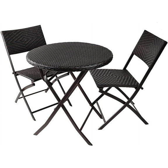 3 Pieces Folding Bistro Set PE Wicker Rattan Outdoor Patio Furniture Sets with Foldable Round Table and Chairs Perfect for Cafe Bar Garden Backyard Balcony Porch