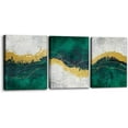 thumbnail image 1 of 3 Pieces Framed Canvas Print Wall Art Set Geometric Gold Green Paint Strokes Abstract Shapes Illustrations Modern Art Decorative Multicolor Chic for Living Room Bedroom Office - 12" x 16" x 3, 1 of 6