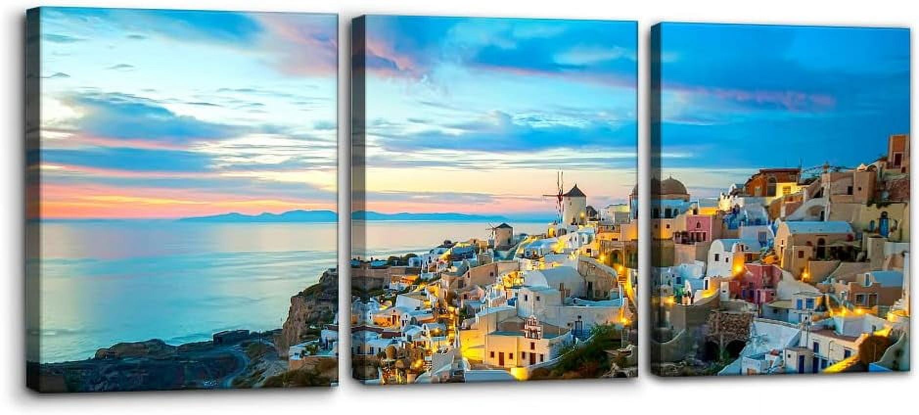 3 Pieces Framed Canvas Print Wall Art Set Sunrise Sea Santorini Greece ...