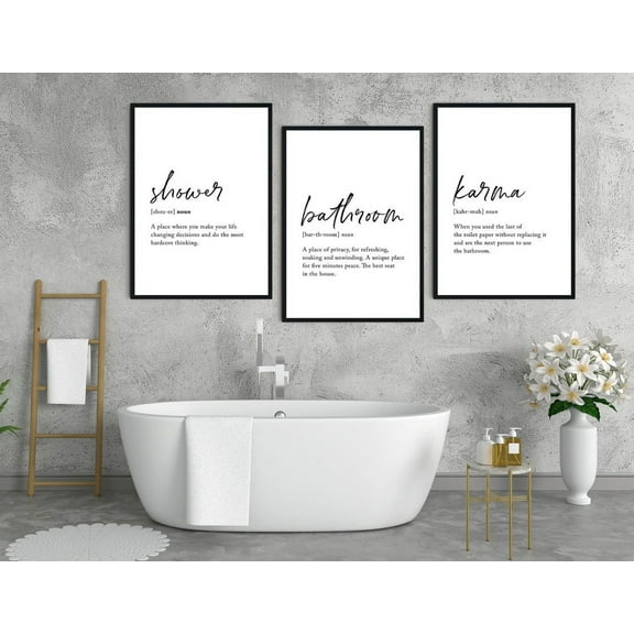 3 Pieces Framed Wall Art Bathroom Definition Prints Poster Prints Funny Definition Canvas Painting Artwork for Bathroom Home Decoration with Inner Frame