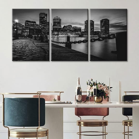 3 Pieces Framed Wall Art Railway Train Track Canvas Painting Black and White Posters and Prints Nature Scenery Wall Pictures Modern Artwork for Walls Waterproof Canvas Art, 48" Wx24 H