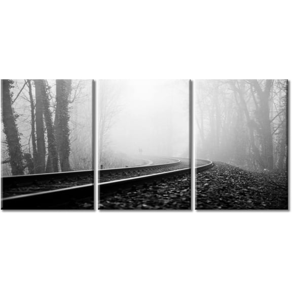 3 Pieces Framed Wall Art Railway Train Track Canvas Painting Black and White Posters and Prints Nature Scenery Wall Pictures Modern Artwork for Walls Waterproof Canvas Art, 48" Wx24 H