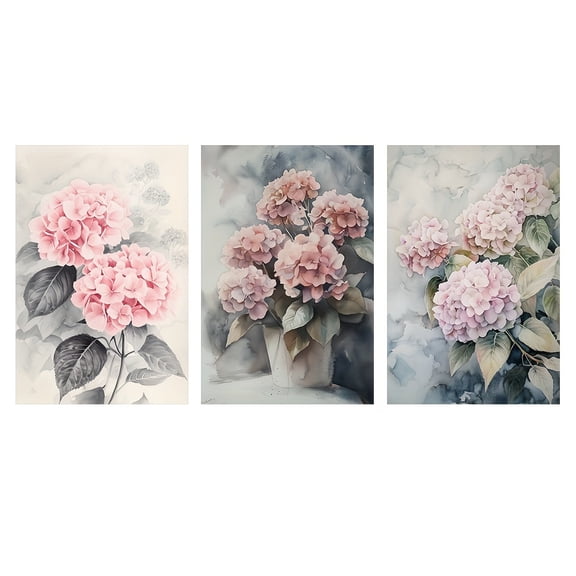 3 Pieces Frameless Canvas Poster, Watercolor Painting Two Pink Silk Flower Canvas Ideal Gift for Bedroom, Living Room, Corridor, Wall Art, Wall Decoration, Room Decoration, Frameless 3 Pieces