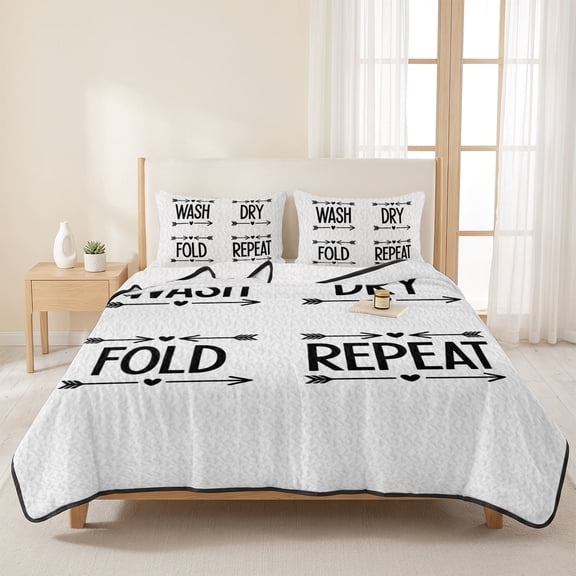3 Pieces Full Quilt Set,Abstract Arrows Wash and Dry Soft Bedding Sets with 1 Quilt & 2 Pillow Shams,Laundry Art Quote Summer Bedspread Lightweight Coverlet Comforter for All Season