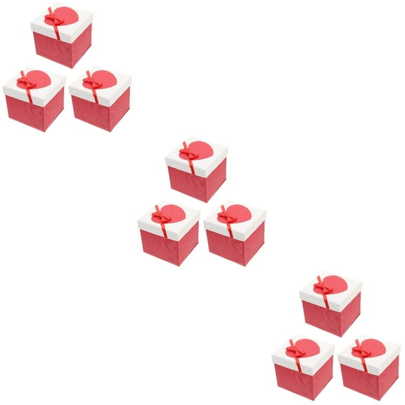 3 Pieces Gable Gift Box with Lid Wedding Gift Boxes Bride 10x10x10cm Red