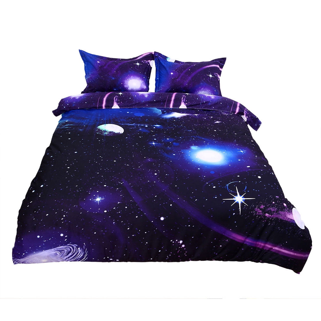 3 Pieces Galaxy Duvet Cover 3D Printed Bedding Set Dark Purple Queen