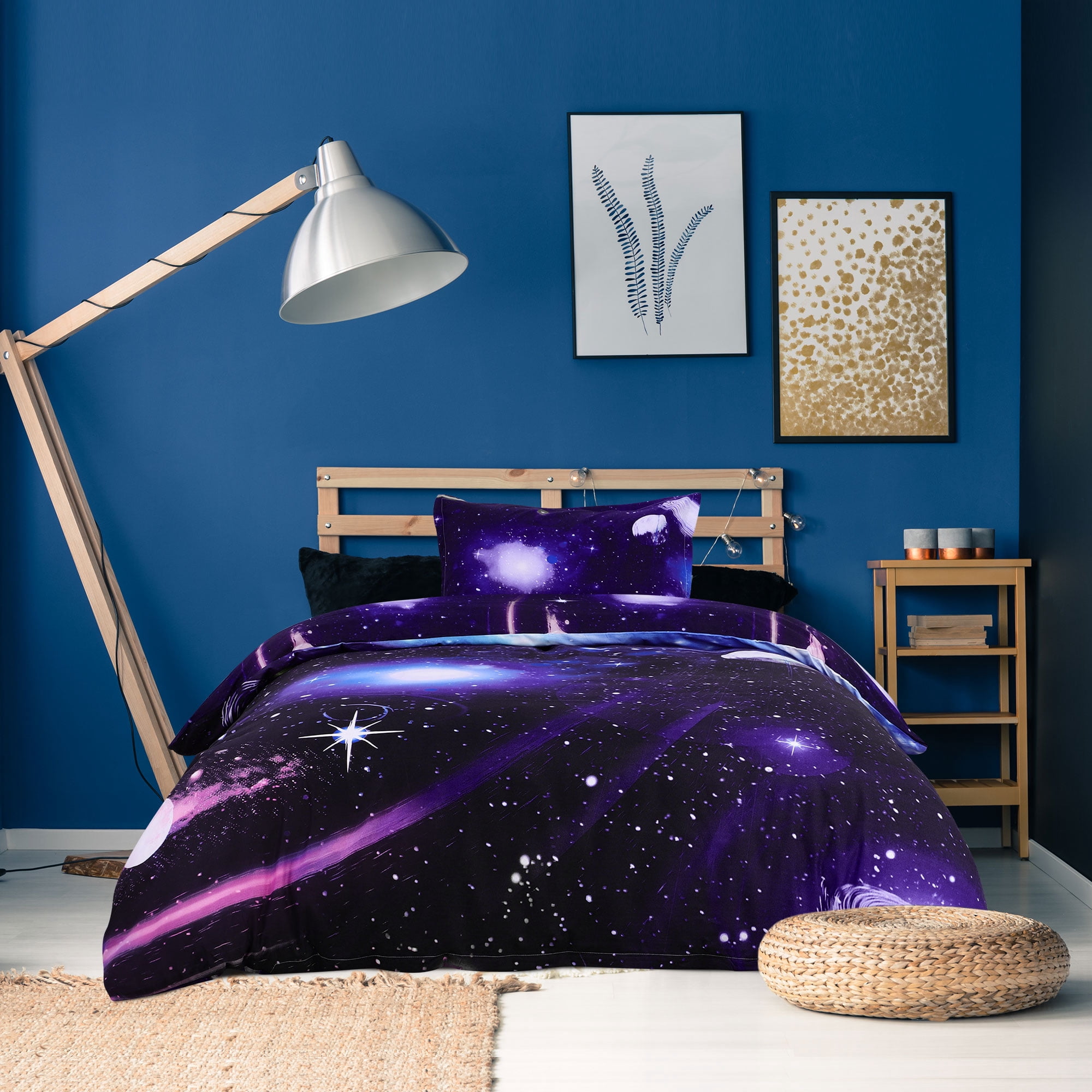 3 Pieces Galaxy Duvet Cover Bedding Set 3D Printed Quilt Cover Dark Purple Twin