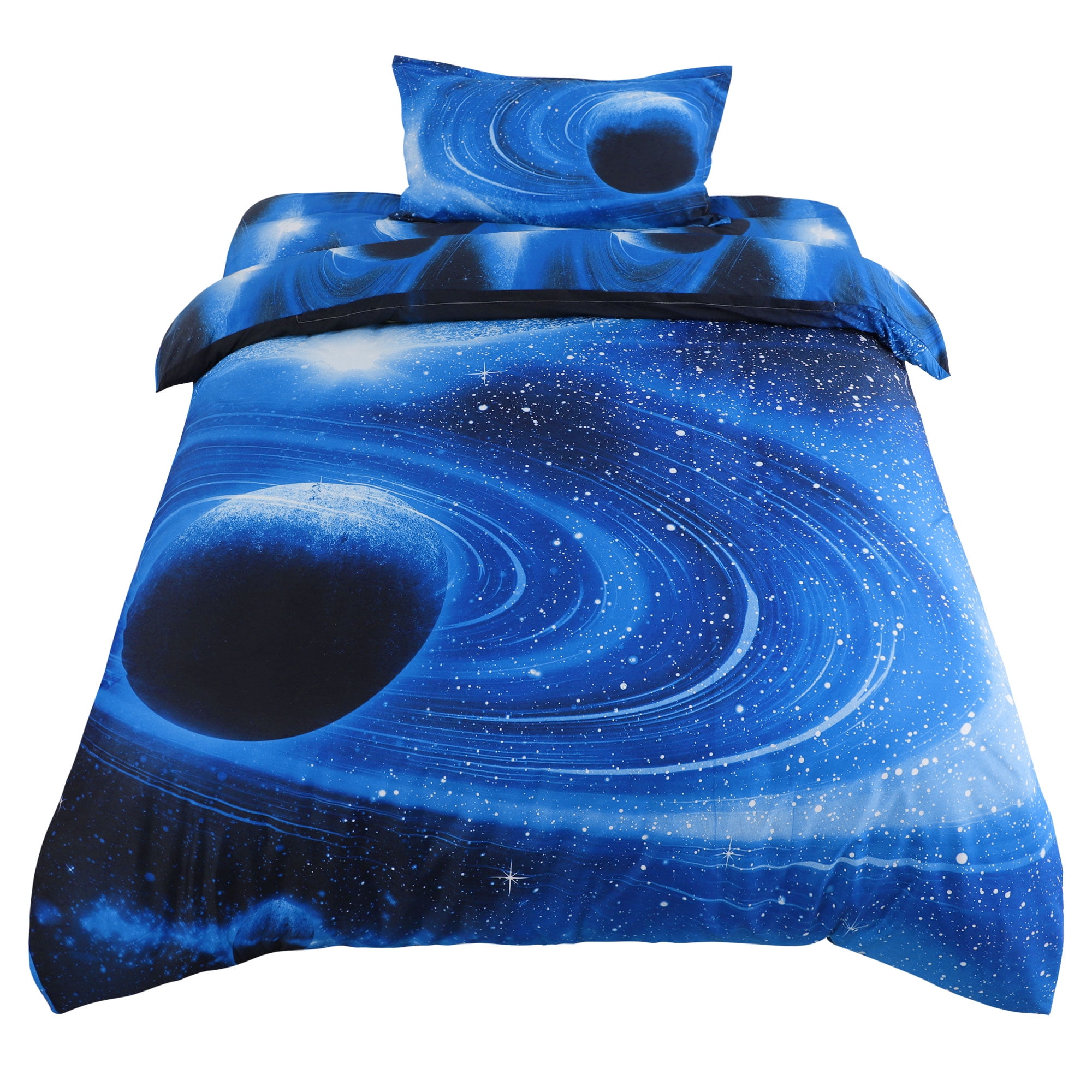 3 Pieces Galaxy Duvet Cover Bedding Set 3D Printed Quilt Cover Navy Blue Twin