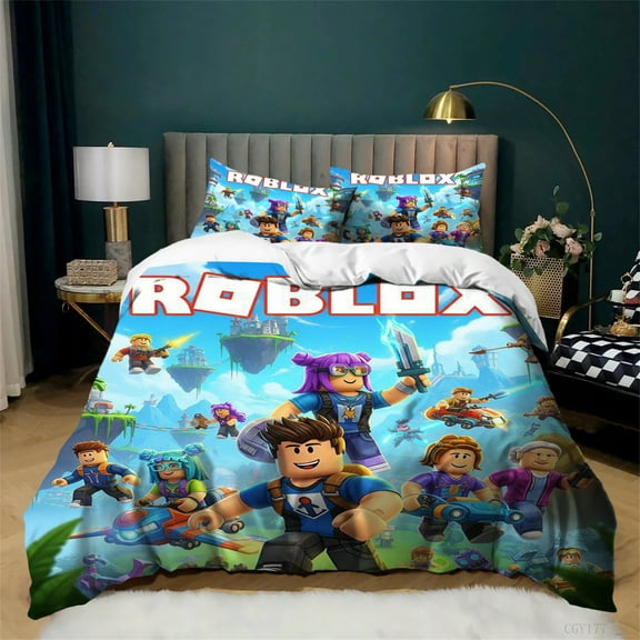 3 Pieces Game Roblox Bedding Set Lightweight Duvet Cover Set Bedroom Decor Soft Comfortable Quilt Cover with Pillowsham
