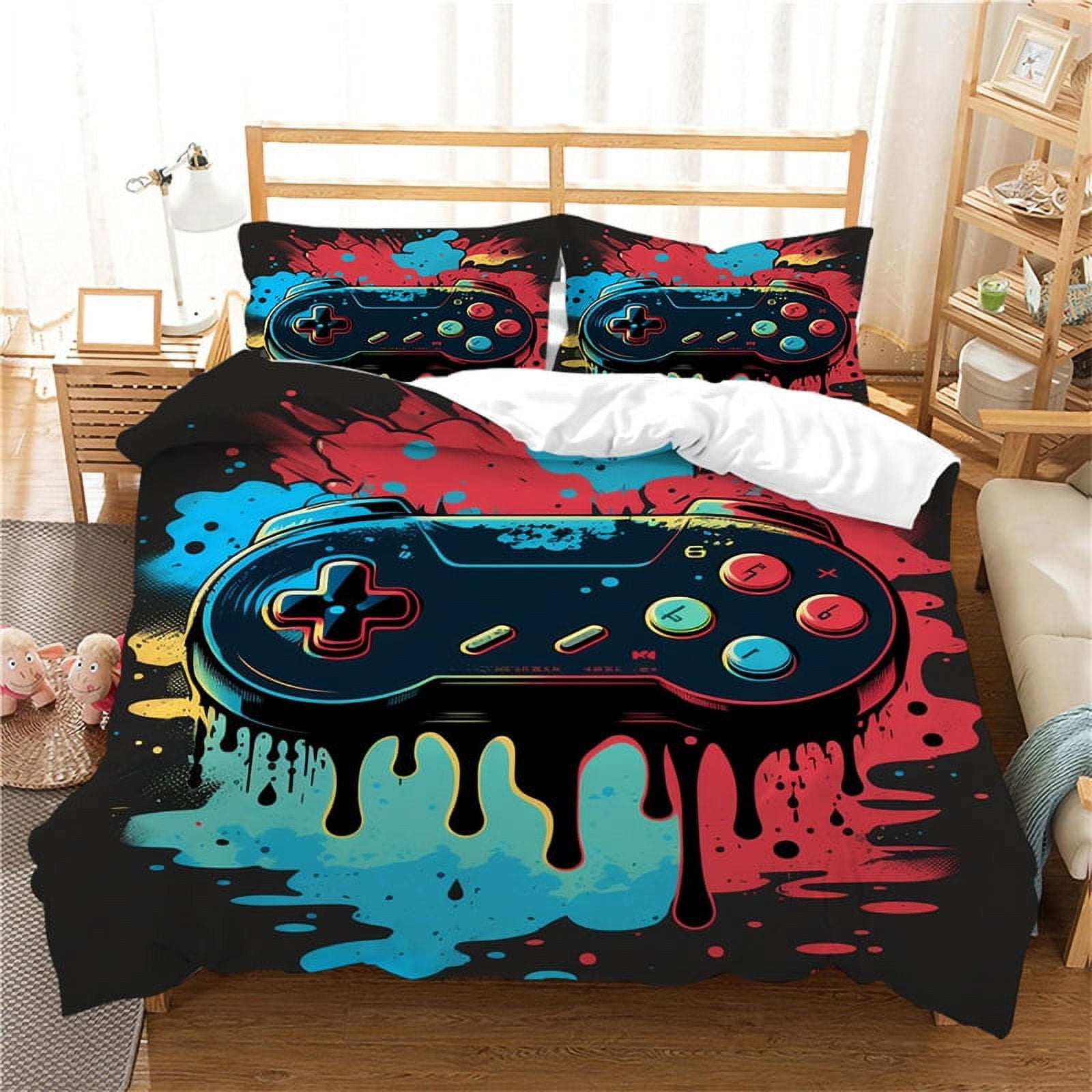 3 Pieces Gamer Duvet Cover Set for Boys Gaming Bedding Set Full Size