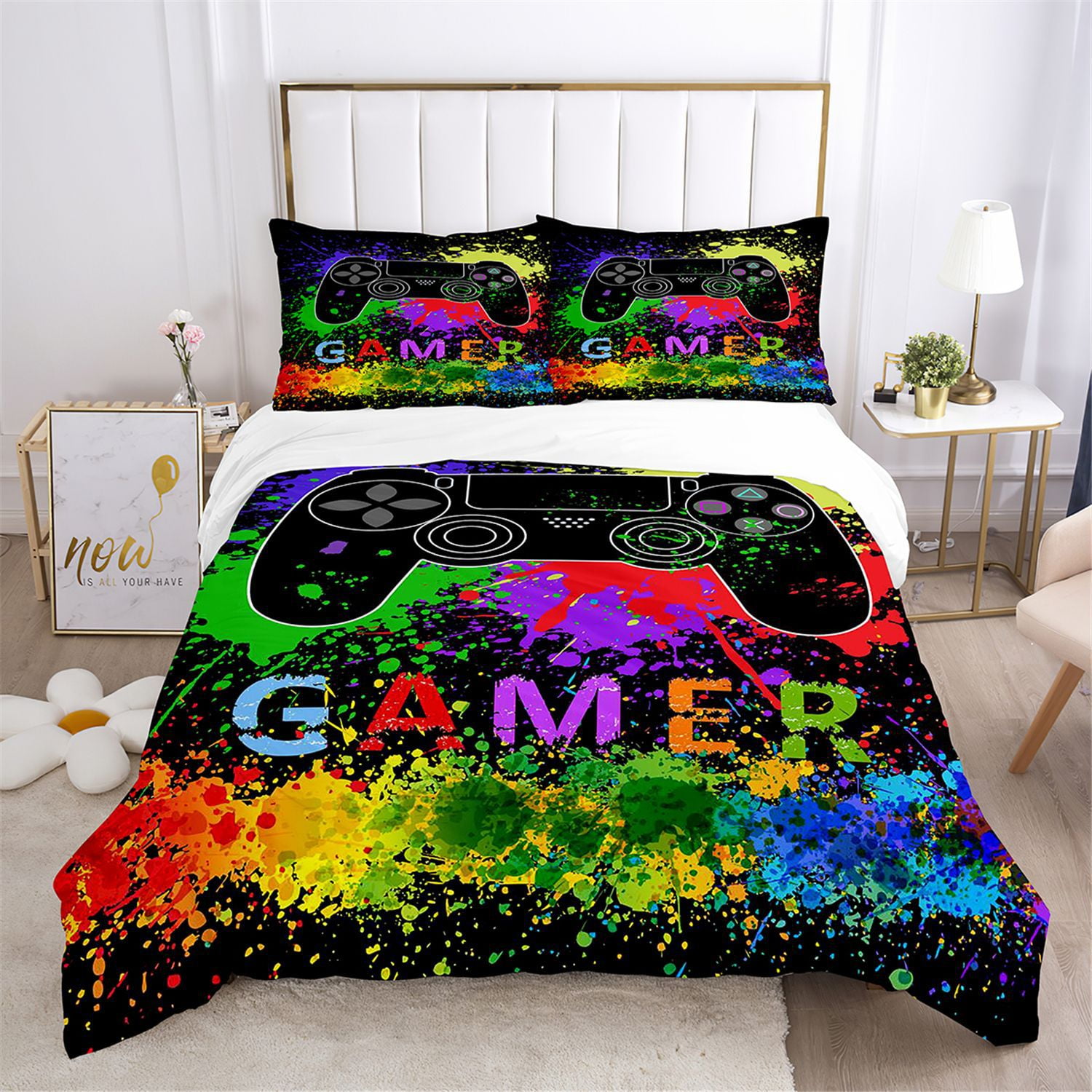 3 Pieces Gamer Duvet Cover Set for Boys Gaming Bedding Set Full Size