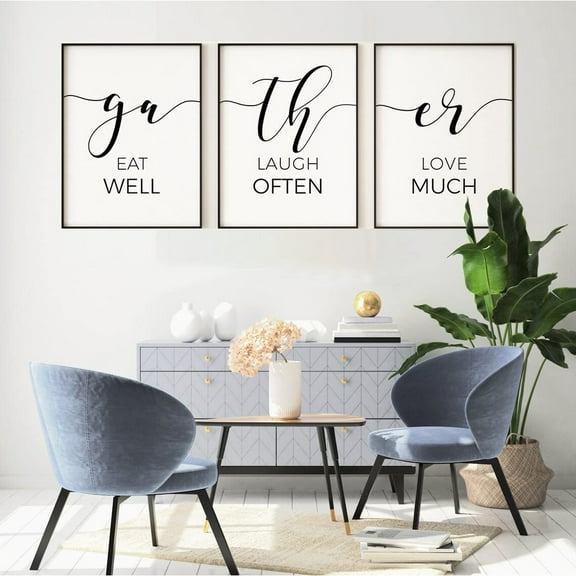 3 Pieces Gather Sign Wall Art Print Eat Well Laugh Often Love Much Quote Poster Painting Canvas Artwork For Dinning Room Kitchen Decor
