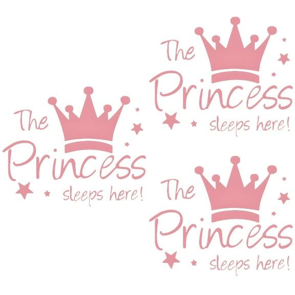3 Count Girls Wall Sticker Removable Princess Crown Bedroom DIY Decoration Pink