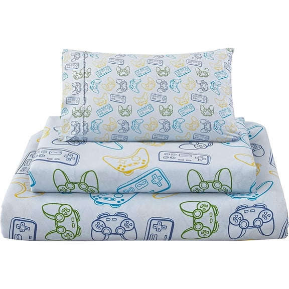 3 Pieces Girls Blueberry Twin Sheet Set - Soft Microfiber Fitted Flat Sheets & Pillowcase - Blue Bow Blueberry Bedding Sets - for Kids & Toddlers