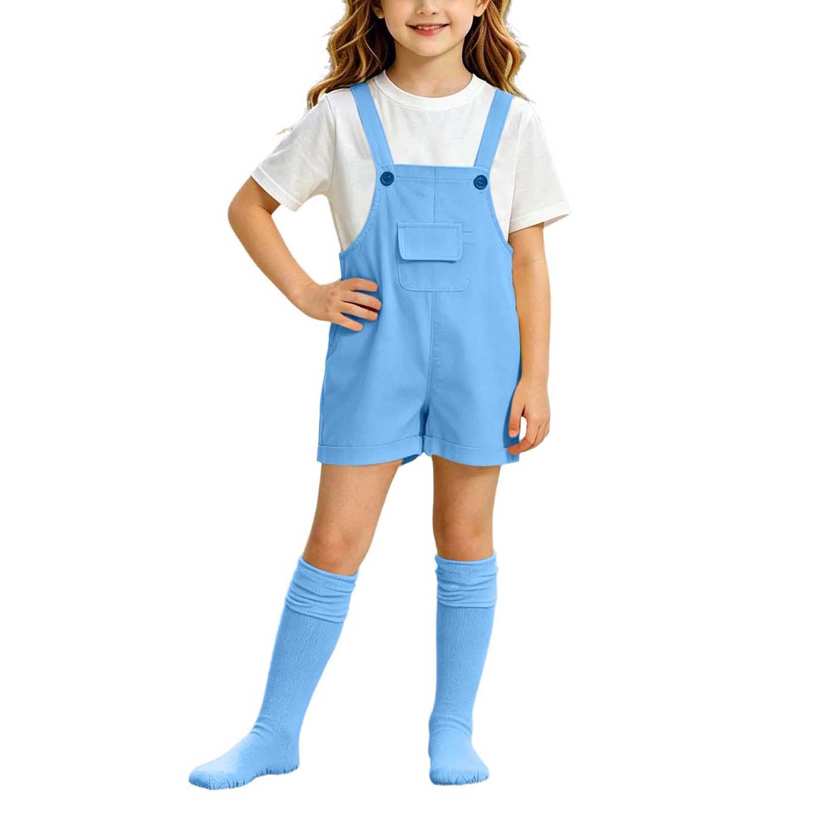 3 Pieces Girls' Summer Set White Crewneck T-Shirts & Overalls Shorts ...