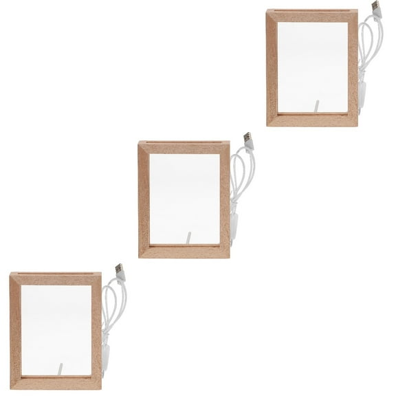 3 Pieces Glowing Photo Frame Night Light Lighted Picture Frames USB Wood with LED