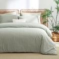 thumbnail image 1 of 3 Pieces Green Gingham Duvet Cover 100% Washed Cotton Plaid Checkered Queen Duvet Cover Set Modern Grid Bedding Set with Zipper Closure Corner Ties, 1 of 6