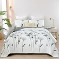 thumbnail image 1 of 3 Pieces Grey White Floral King Size Bedspread Bed Cover Quilt Gray Boho Farmhouse Bedding Set, 1 of 6