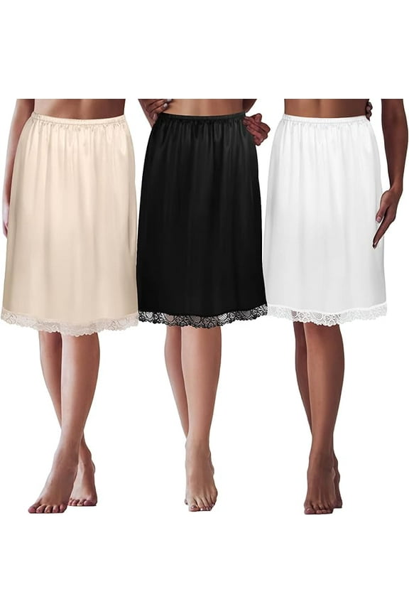 3 Pieces Half Slips For Under Dresses Skirt Extenders Womens Anti Static Half Slip Under Dress Skirt Lace Satin Slip