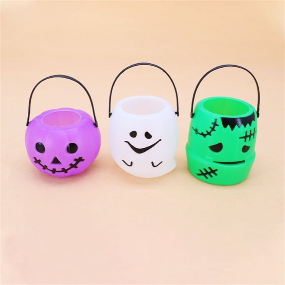 3 Pieces Halloween Candy Bucket,Mini Halloween Candy Holder,pumpkin ghost cauldron candy bucket for trick or treat,Halloween Party Supplies