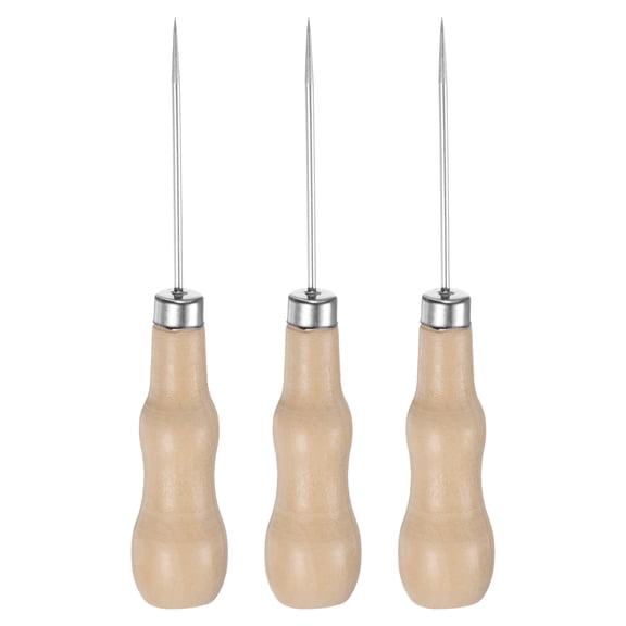3 Pieces Handwork Sewing Awl Reed Wood Straight Head Leather Punch Hole Set Tool
