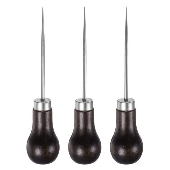 3 Pieces Handwork Sewing Awl Single Gourd Leather Punch Hole Tool, Dark Brown