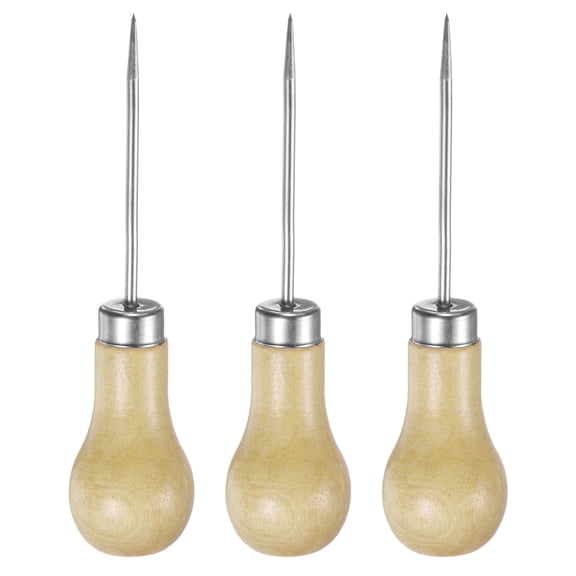 3 Pieces Handwork Sewing Awl Single Gourd Leather Punch Hole Tool, Log Color