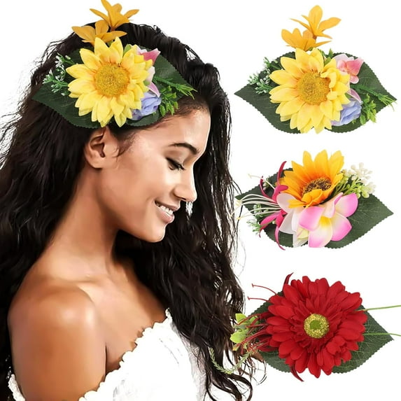 3 Pieces Hawaiian Flower Hair Clips - Artificial Tropical Flower Hair Pins Large Hair Flowers For Women Hawaiian Hair Accessories Wedding Hair Piece