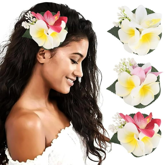 3 Pieces Hawaiian Flower Hair Clips - Artificial Tropical Flower Hair Pins Large Hair Flowers For Women Hawaiian Hair Accessories Wedding Hair Piece