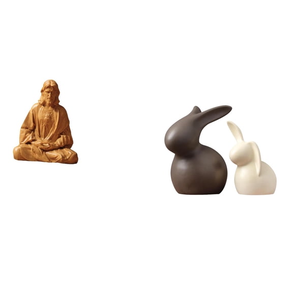 3 Pieces Heart of Jesus Statue Ceramic Bunny Figurine Detailed Craft Easter Decor for Office Bedroom Garden