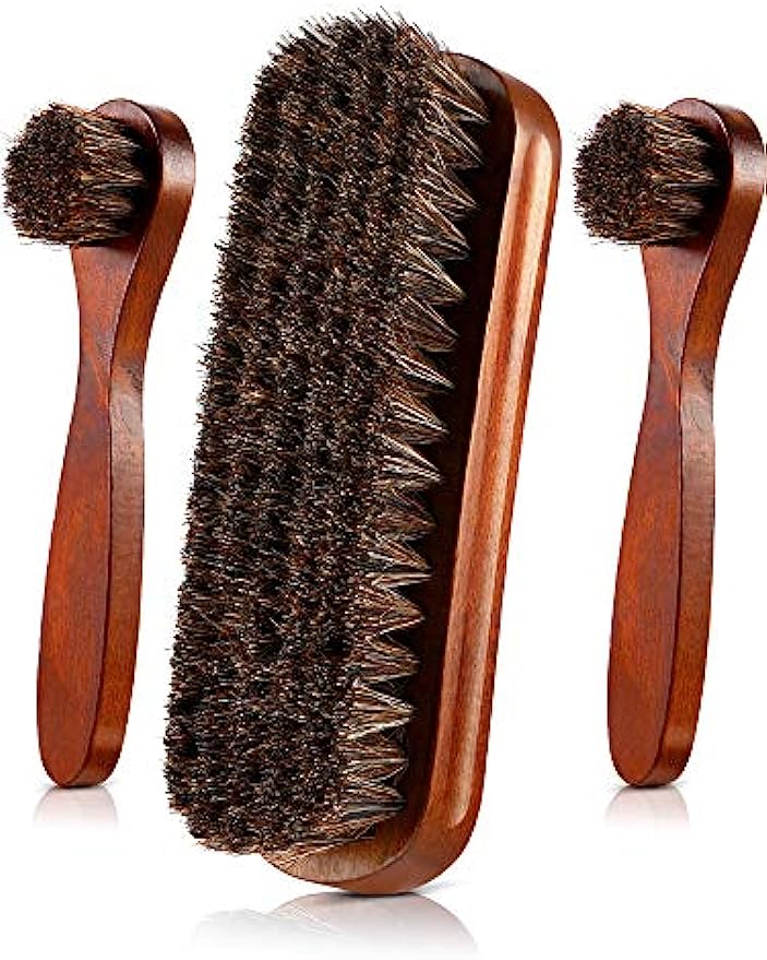 3 Pieces Horsehair Shoes Polish Brushes Kit Leather Shoes Boots Care