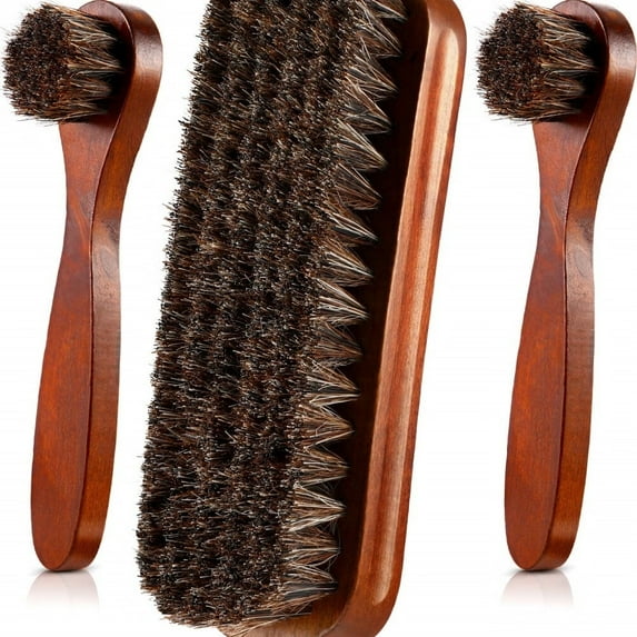 3 Pieces Horsehair Shoes Polish Brushes Kit Leather Shoes Boots Care Clean Polish Daubers Applicators