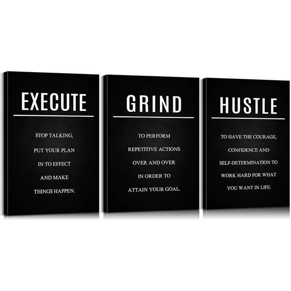 3 Pieces Hustle Grind Execute Posters Motivation Wall Art Office Motivational Wall Decor Motivation Poster Inspiring Quotes Wall Decor Inspiration Wall Art for Office Classroom Decor