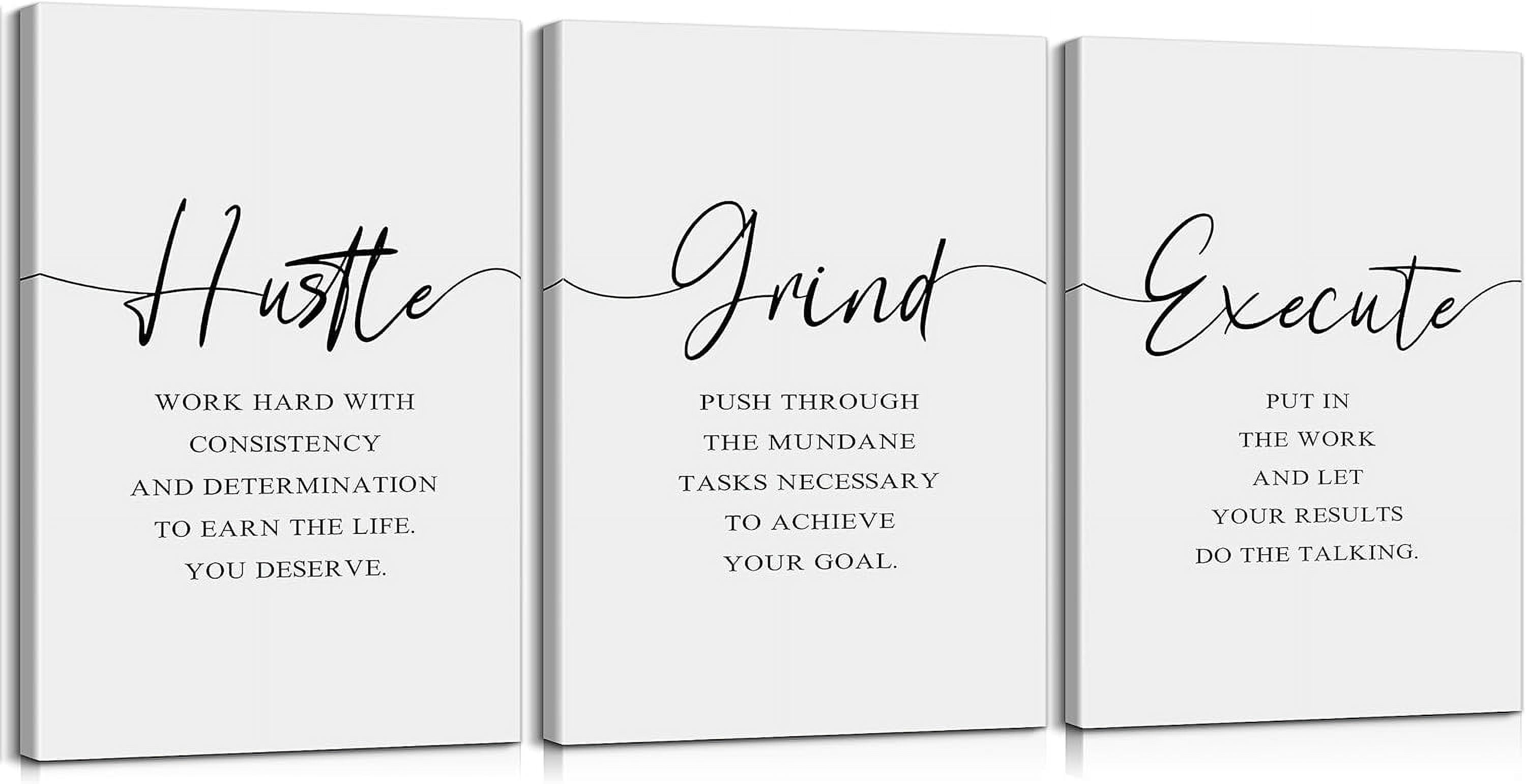 3 Pieces Inspirational Wall Decor Motivational Wall Art Hustle Grind ...