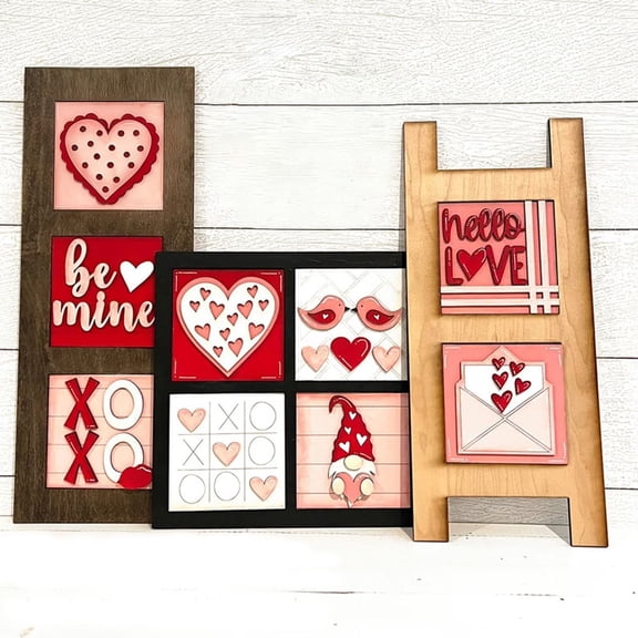 3 Pieces Interchangeable Mini Ladder Valentine's Day Decoration, Wooden Xoxo Love Wooden Sign Blocks, for Valentines Party Home Table Decor Romantic Red Hearts Valentines Day Centerpiece Gifts
