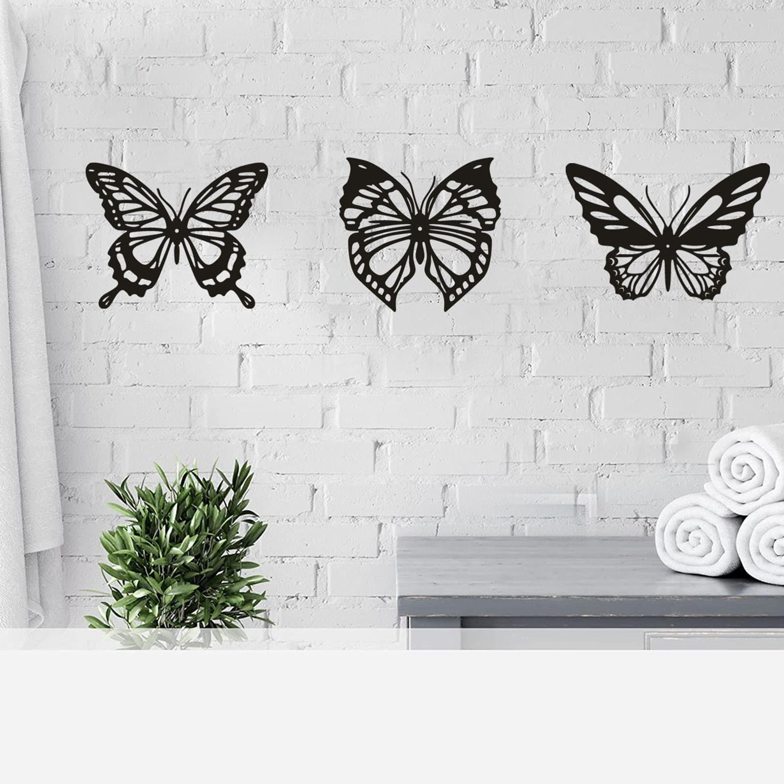3 Pieces Iron Black Butterfly Wall Decor Nature indoor and outdoor