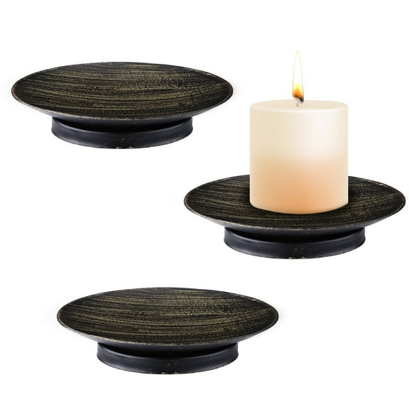 3 Pieces Iron Plate Candle Holder, 4.33 Inch Decorative Candle Tray, Black Elegant Candle Stand Dish for Pillar LED & Wax Candles Weddings Incense Cones Home Decor