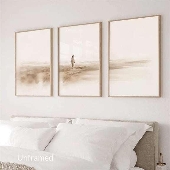 3 Pieces Je-s-us in the Wilderness Wall Art Canvas Prints Scripture Verse Faith in God Desert Poster Painting Pictures for Christian Decor No Frame
