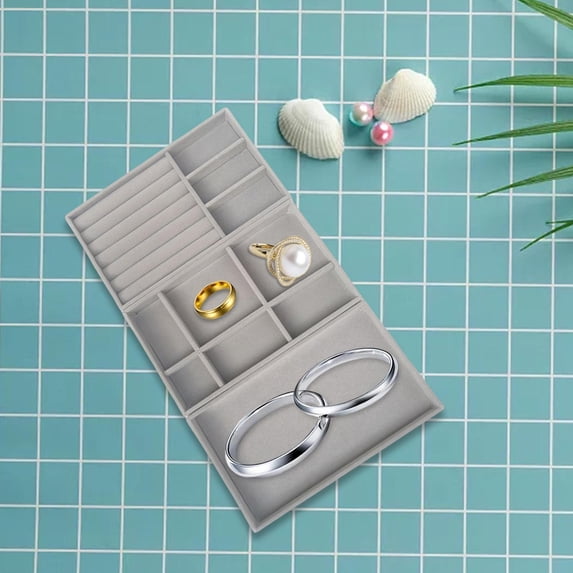 3 Pieces Jewelry Trays Organizer Drawer Inserts Storage Holder Flocking Cloth Space Saving Multifunctional Display Case Box for Brooch Watch , Gray