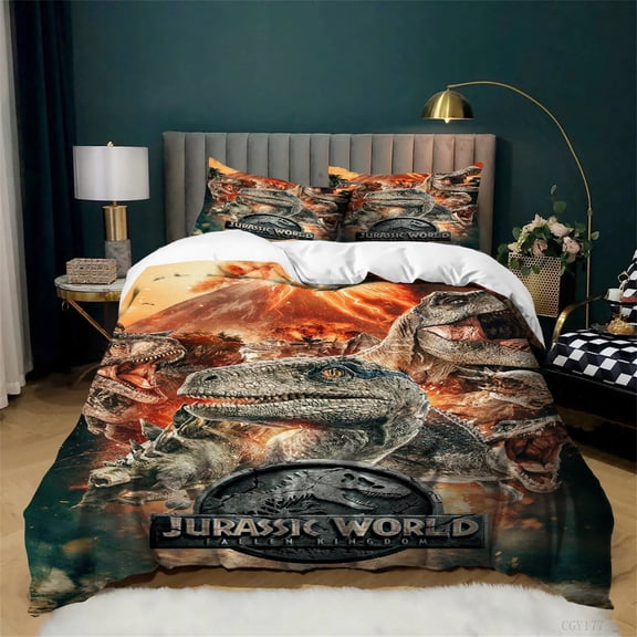 3 Pieces Jurassic Dinosaur Bedding Duvet Cover Set Lightweight Soft Bedding Set Comfortable Duvet Cover for Bedroom