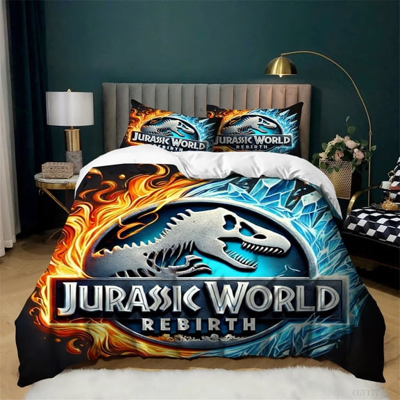 3 Pieces Jurassic Dinosaur Duvet Cover Set Twin Ultra Soft Quilt Cover Lightweight Home Bedding Set for Alll Season