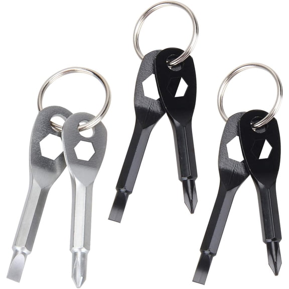 3 Pieces Keychain Screwdriver Tools, Mini Multifunctional Pocket Tool, 4 In 1 Flat Head And Cross Head Screwdriver Tool Set (Black, Silver)
