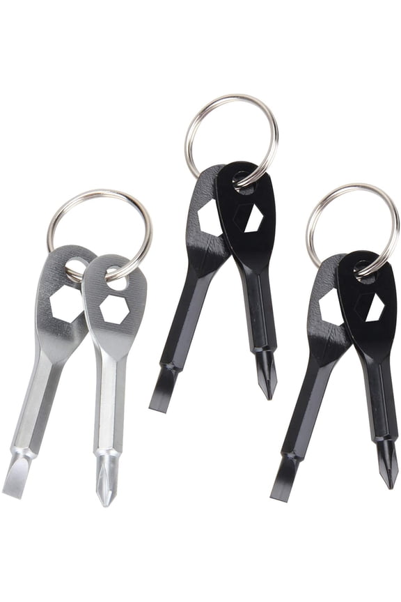 3 Pieces Keychain Screwdriver Tools, Mini Multifunctional Pocket Tool, 4 In 1 Flat Head And Cross Head Screwdriver Tool Set (Black, Silver)