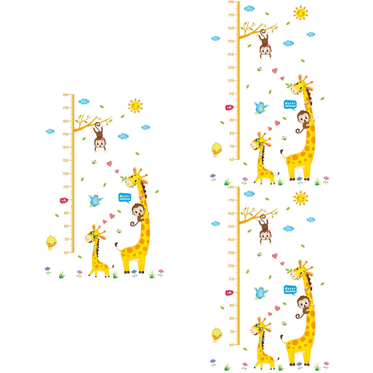 3 Pieces Kids Height Measurement Wall Sticker Stickers for Children