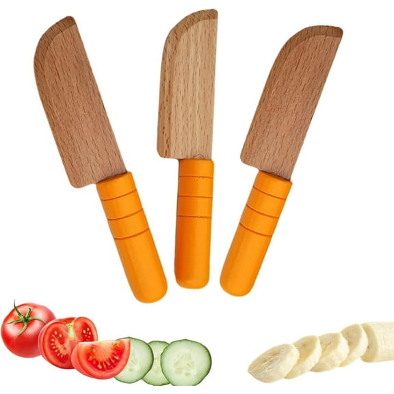 3 Pieces Kids Knife Safe,Wooden Toddler Knife,Kids Cutting Knife,Funny Children's Kitchen Tools for Cooking,Cutting Veggies Fruits Salad Cake (3-10 Years Old)